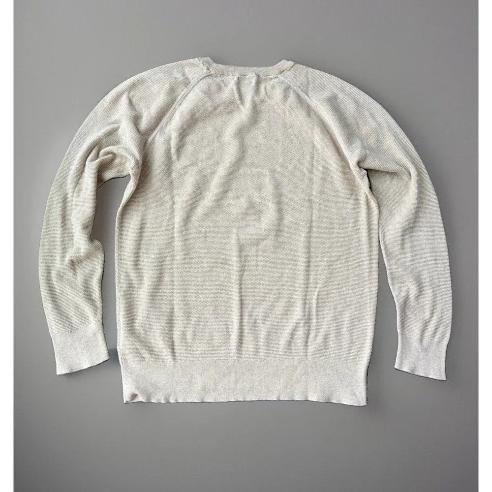 J Crew Mens Large Crewneck Sweater Beige Textured Knit Raglan Pullover Cotton L